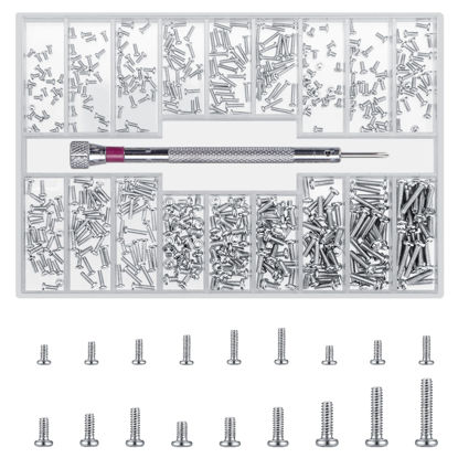 Picture of QOOSIKICC 500 Pcs Laptop Screws, M1.2/M1.4/M2 Small Screws, Micro Tiny Screws for Electronics, Mini Screws, Computer Replacement Screws for Glasses Watch SSD M.2 Hard Drive Repair Screws