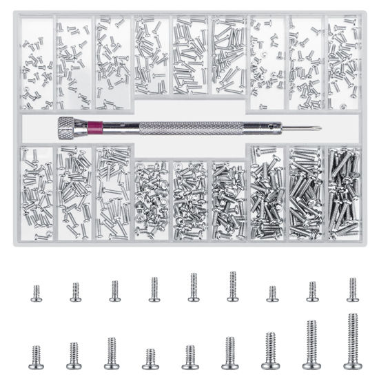 Picture of QOOSIKICC 500 Pcs Laptop Screws, M1.2/M1.4/M2 Small Screws, Micro Tiny Screws for Electronics, Mini Screws, Computer Replacement Screws for Glasses Watch SSD M.2 Hard Drive Repair Screws