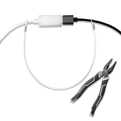 Picture of Ciyebst Cable Tethers 15 Pack with Crimping Tool (12 Inches, White), Adjustable Security Cable Look, Universal DIY Adapter Tethering Ties Kit for Computer Cord, Pre-Assembled, Tamper-Resistant