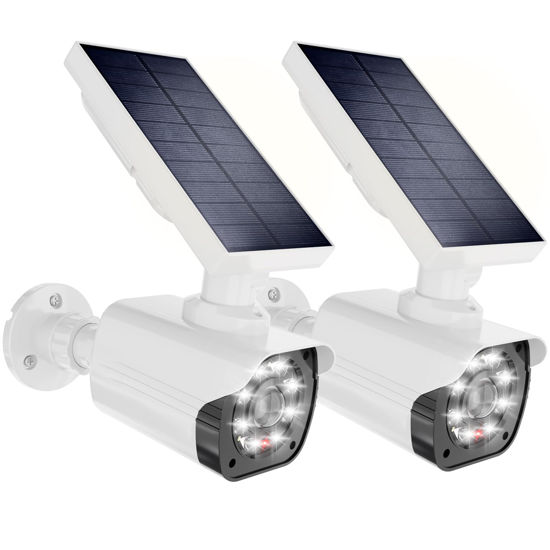 Picture of WALI Solar Fake Camera,Dummy Security Cameras with Motion Sensor Light, Simulated Surveillance Security CCTV Camera for Indoor Outdoor (TCW2-SOL), 2 Packs, White