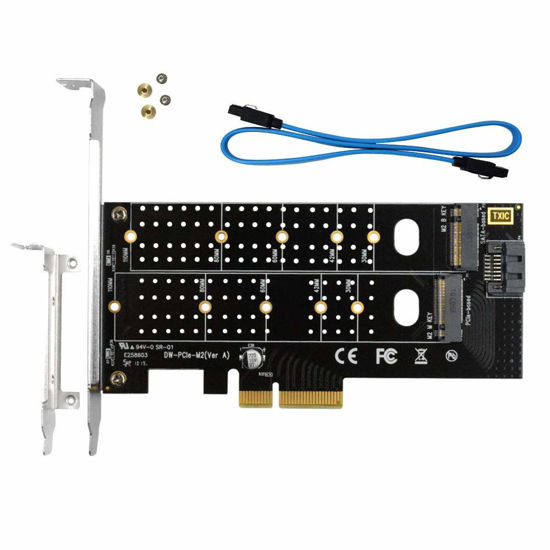Picture of GODSHARK Dual M.2 PCIe Adapter, M.2 NVME SSD (M Key) or M.2 SATA SSD (B Key) 22110 2280 2260 2242 2230 to PCI-e 3.0 x4 Host Controller Expansion Card with Low Profile Bracket for PC Desktop