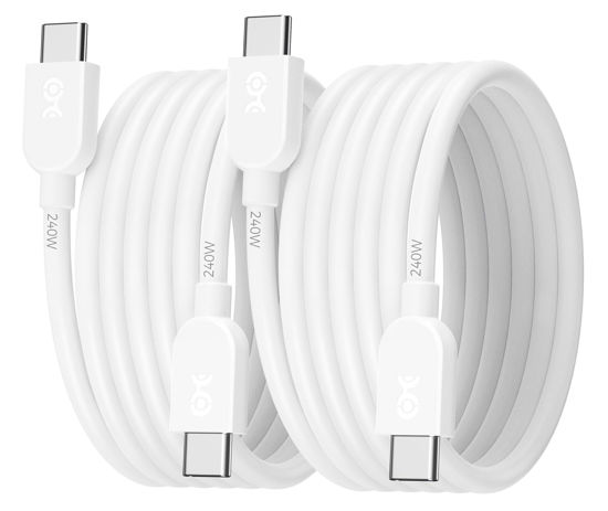 Picture of Cable Matters 2-Pack Extreme Flexible 240W USB C Charging Cable 6ft, White, for MacBook Pro, iPad Pro, iPhone 16/15 Pro, Apple Vision Pro (140W USB C Charger Cable, USB C Cable, USB 2.0, No Video)