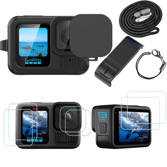 Picture of PCTC Silicone Sleeve Case for Go Pro Hero 13 Black, 6Packs Screen Protector for Hero 13&Battery Side Cover &Lens Cap& Lanyard,Accessories Kit Only for GoPro Hero 13 (Black)