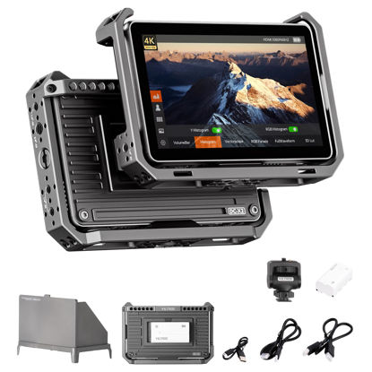 Picture of VILTROX DC-X2 6 Inch Touchscreen Camera Field Monitor with Rig Cage, Professional Photographic Monitor 4K HDMI 1.4, 2000 nits, Camera Monitor with Battery, Sunshade Hood, USB A 3D Lut