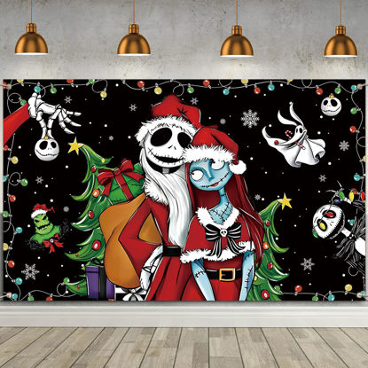 Picture of Nightmare Before Christmas Photo Backdrop for Photography Christmas Tapestry Jack Skeleton and Sally Christmas Xmas Winter Holiday Decorations and Supplies for Home