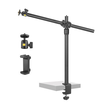 Picture of JEBUTU Camera Arm Desk Mount with Overhead Articulating Arm, Camera Desk Mount, Webcam Desk Mount for DSLR Camera Ring Light Video Recording Cooking Live Stream