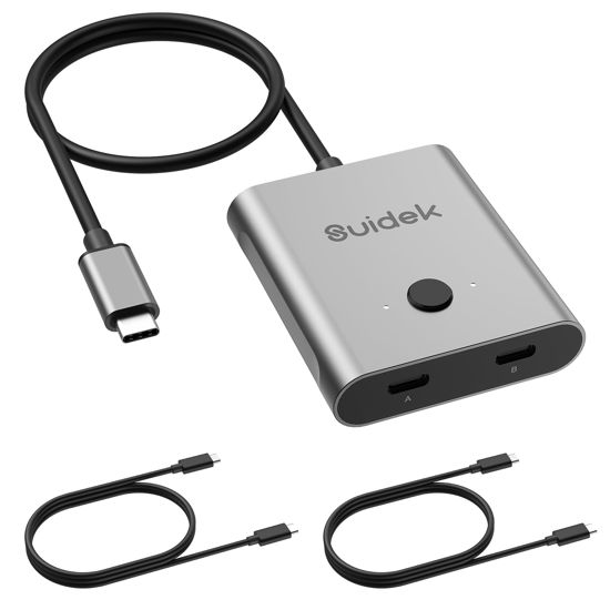 Picture of SUIDEK USB C Switch, Bi-Directional USB-C Switcher Support 8K@60Hz Video 1 in 2 Out/2 in 1 Out with 100W Charging and 10Gbps Data Transfer, Included 5V 1A Power Adapter