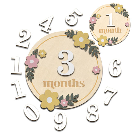 Picture of Baby Monthly Milestone Cards - Wooden Monthly Milestone Discs - Newborn Photography Props to Document Your Baby´s Growth - Baby Announcement Sign (B07)