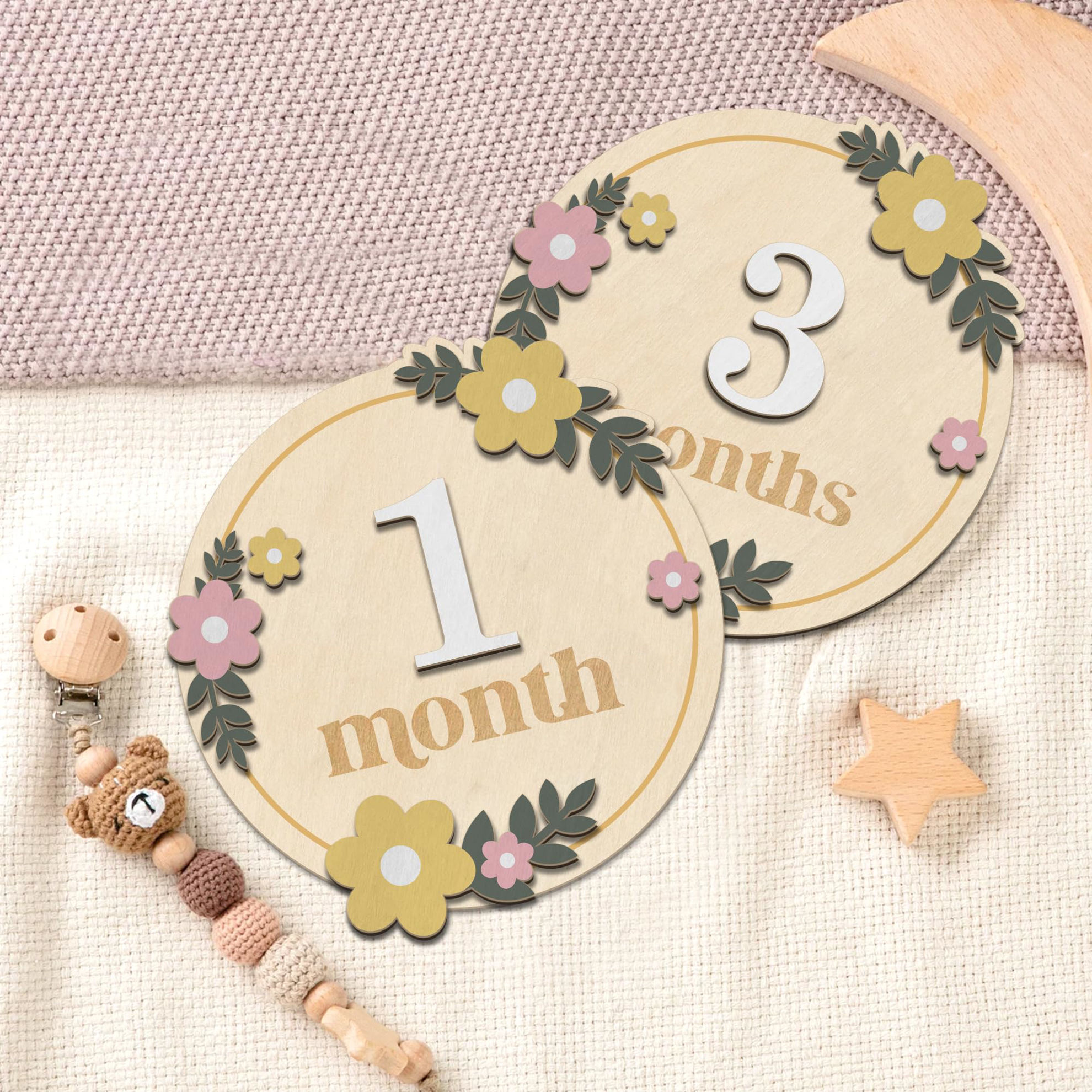 Monthly Baby Milestones SVG Set In Forest Theme, Wooden Rounds, Digital Cut File For Glowforge Laser, Gender Neutral Woodland PNW