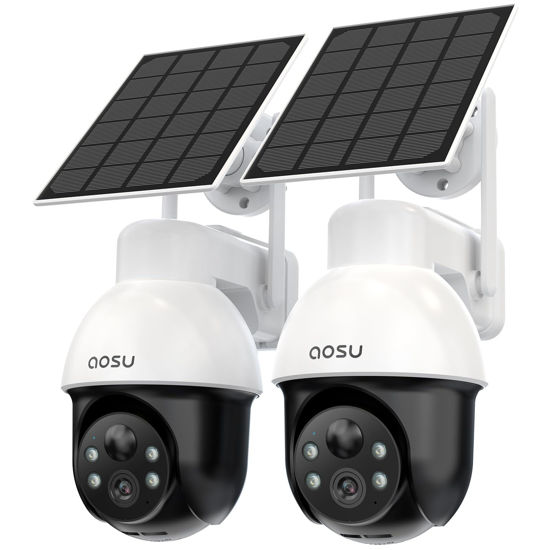 Picture of AOSU 3K/5MP Solar Security Cameras System Wireless Outdoor, Battery Powered WiFi Camera for Home Security, Panoramic PTZ, Auto Tracking, Human/Vehicle Detection, Color Night Vision (2 Pack)