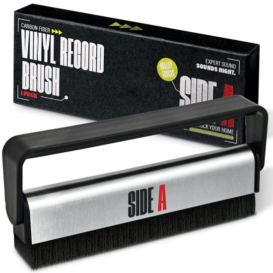 Picture of Side A Vinyl Record Brush with Soft Carbon Fibre Bristles, Anti-Static, Gentle Cleaning & Dusting- Essential Record Player Accessory
