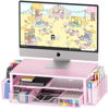 Picture of OPNICE Desk Organizers and Accessories, 2-Tier Computer Monitor Stand for Desk Organizer with Drawer and 2 Pen Holders, Office Desk Accessories Workspace Desktop Organizers for Office Supplies, Pink