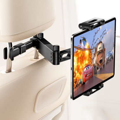 Picture of BKWITY Tablet Holder for Car Headrest, ipad Car Holder Back Seat [3 in 1 Extension Arm], 360° Rotating Adjustable Road Trip Essentials for 4.7-11" iPad Pro, Air, Mini, Galaxy, Fire