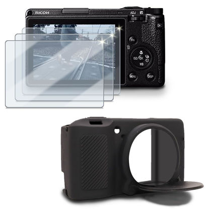 Picture of HUADU Screen Protector Compatible for Ricoh GRIII/GRIIIx/GR3/GR3X Camera,Tempered Glass Film Anti Scratch High Definition and Soft Silicone Case