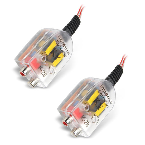 Picture of JawGrew 2 Pack Car Speaker Output to RCA Line Control Audio Signal Converter, High Frequency to Low Frequency Desgin, CD Player Wiring Adapter, Universal for Most Cars (Transparent)