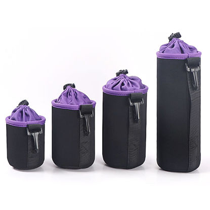 Picture of Lywencom Lens Pouch,Waterproof Protective Lens Bag For SLR Camera Lens,With Adjustable Drawstring And Rotating Clamp,Camera Lens Bag For Nikon, Pentax, Sony, Olympus, Panasonic, Etc (Purple)