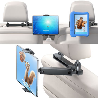 Picture of eSamcore Headrest Tablet Holder for car, Back Seat [3 in 1 Extension Arm] Fit iPad Car Mount Road Trip Essentials for Kid Backseat Car Accessories for 4.7"-11" iPad Pro, Air, Mini, Fire HD Tablet