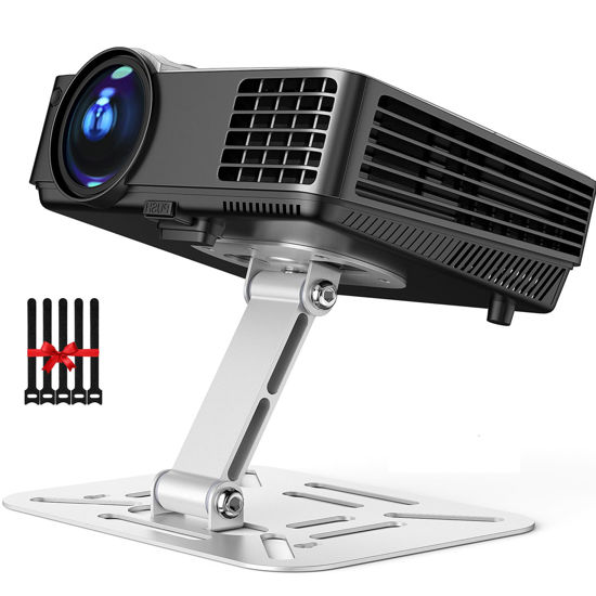 Picture of DAWASAPAT Desktop Projector Stand, Table Projector Mount Adjustable Angle with 1/4" Screw, Silver Projector Ceiling Mount for Home Office Studio, Mini Projector Holder Bracket with Cable Ties