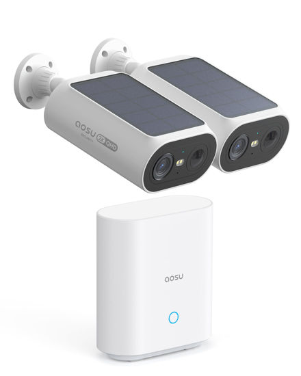 Picture of AOSU Solar Security Cameras Wireless Outdoor, 2Mins DIY Installation, No Subscription Cameras for Home Security System, 2K Color Night Vision Spotlight Camera, Local Storage, 5G& 2.4G WiFi, 2 Cam-kit