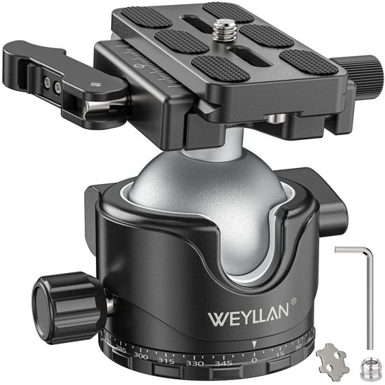 Picture of WEYLLAN EH46L Tripod Ball Head with Lever Release, 46mm Low Profile Heavy Duty Ball Head Mount with Arca Swiss Quick Release Plate for Camera Tripod Monopod DSLR Camcorder Telescope,Max Load 44lb/20kg
