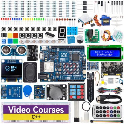 Picture of SunFounder Elite Explorer Kit with Original Arduino Uno R4 WiFi, RoHS Compliant, Bluetooth IoT ESP32 IIC LCD1602 OLED, Super Starter Kit, Online Tutorials & Video Courses for Beginners & Engineers