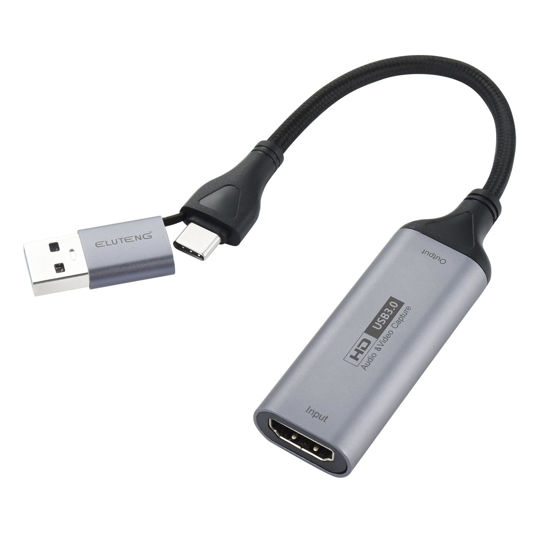Picture of ELUTENG Video Capture Card USB3.0 HDMI to USBC Capture Card 4K 1080P Gaming Capture Card with USB/Type-C Adapter Broadcast Live and Record Video Audio Grabber for Gaming, Teaching, Video Conference