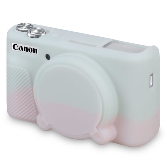 Picture of BOVKE Silicone Camera Case for Canon PowerShot SX740/ SX730 Digital Camera, SX740 Camera Soft Case Cover Rubber Camera Sleeve with Removable Lens Cover, Jelly Pink Green