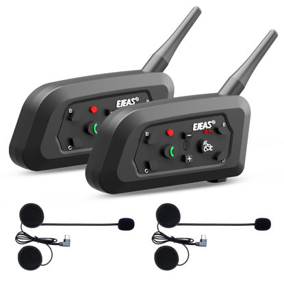 Picture of EJEAS V6 Motorcycle Bluetooth Headset, 2 Riders 1200M Motorcycle Intercom Helmet Communication System with Noise Reduction and Bluetooth 5.1 for Motorcycling Skiing and Climbing (2 Pack)