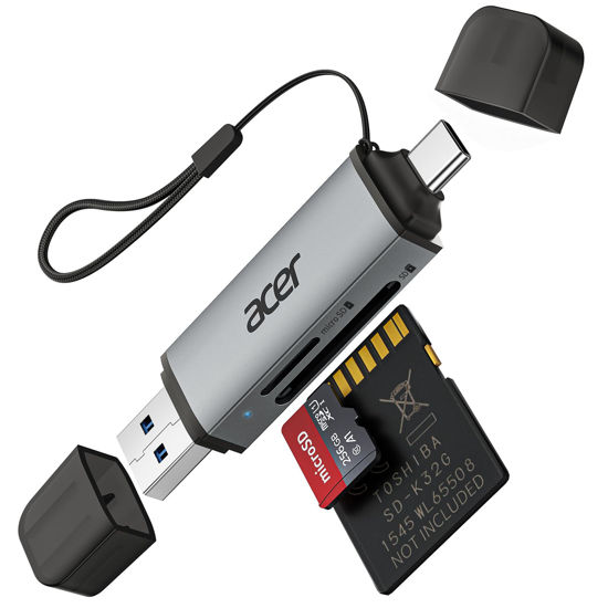 Picture of acer SD Card Reader USB C, Dual Slots USB 3.0 Type C to Micro SD Card Adapter, Memory Card Reader for MicroSD, SDHC, SDXC, Compatible with Laptop, PC, iPhone16/15, MacBook Pro/Air, iPad Pro, Android