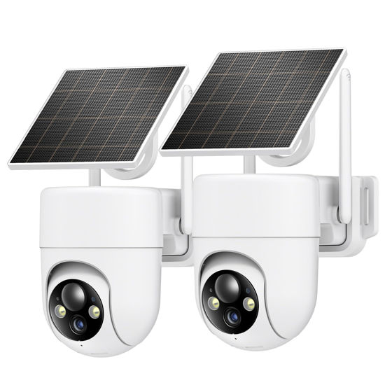Picture of Oculview 2K Solar Security Cameras Wireless Outdoor, 2PCS Outdoor Camera Wireless with 360° View, Cameras for Home Security with Color Night Vision/2-Way Audio, 2.4GHz Wi-Fi Only