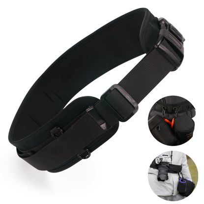Picture of Cwatcun Multi-Function Camera Waist Belt, Outdoor Photography Breathable Adjustable Camera Waist Strap with D-rings for Lens Pouch, Flash Bag, Photography Accessories