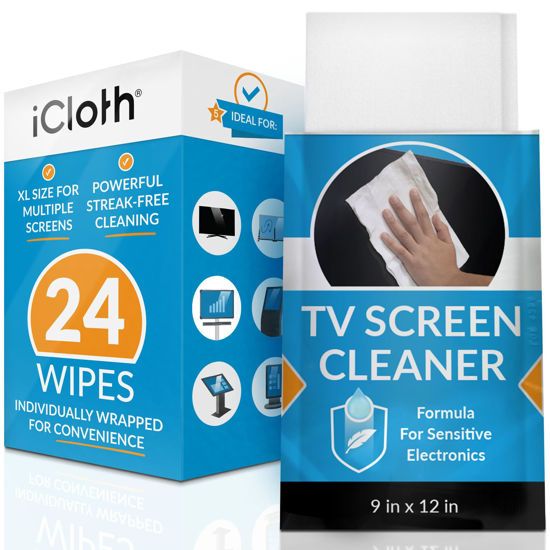 Picture of iCloth XL Electronics Cleaning Wipes (24 Count) | Individually Sealed Alcohol Wipes for Monitors and TV Screens: Effortlessly Removes Oil, Grease, Fingerprints, and Makeup