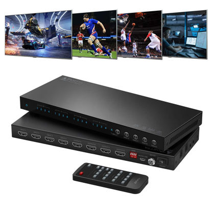 Picture of PORTTA 4x4 HDMI Matrix 4K 60Hz 4:4:4, 4 in 4 Out Switch Splitter, Audio Extractor, 16 EDID Modes with Remote Control Supports HDMI 2.0b, HDCP 2.2, HDR, YUV, ARC, 18Gbps, 3D, Downscaler 4K & 1080P