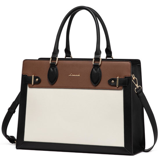Picture of LOVEVOOK Laptop Bag for Women 15.6 Inch Work Tote, Business Computer Briefcase, Waterproof PU Leather Tote Bag for Teacher, Office Shoulder Tote Purse