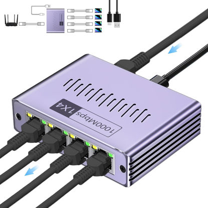 Picture of Ethernet Splitter 1 to 4 1000Mbps, LAN Splitter High Speed RJ45 Port Internet Splitter for Cat 5/5e/6/7/8 Cable, Ethernet Router Switch for PC/Laptop/TV (4 Devices Networked Simultaneously)