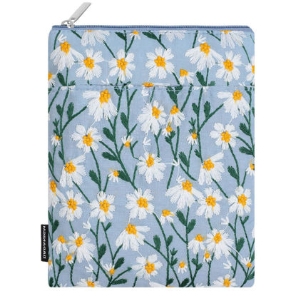 Picture of Dadanism Embroidered Daisy Padded Sleeve for 6" Kindle 11th Gen 2024 2022/10th 8th 2019 2016, 6.8" 7" Kindle Paperwhite 12th Gen 2024/11th 2021/10th 2018, 6" Kobo Tolino eReader,Blue & White Daisy