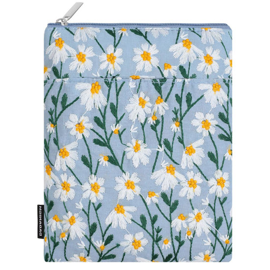 Picture of Dadanism Embroidered Daisy Padded Sleeve for 6" Kindle 11th Gen 2024 2022/10th 8th 2019 2016, 6.8" 7" Kindle Paperwhite 12th Gen 2024/11th 2021/10th 2018, 6" Kobo Tolino eReader,Blue & White Daisy