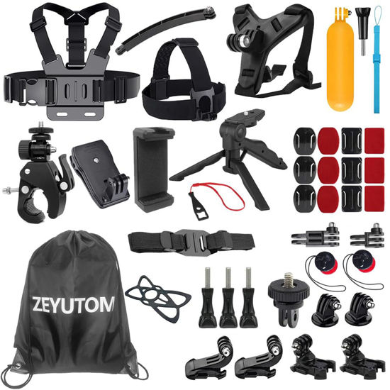 Picture of 40-in-1 Accessories Kit for Gopro Hero 12 11 10 9 8 7 6 5 4 3, for DJI OSMO Action 4/3/2 AKASO EK5000 EK7000 4K Action Camera Accessory with Shoulder Storage Bag Chest Strap Helmet Chin Strap Mount
