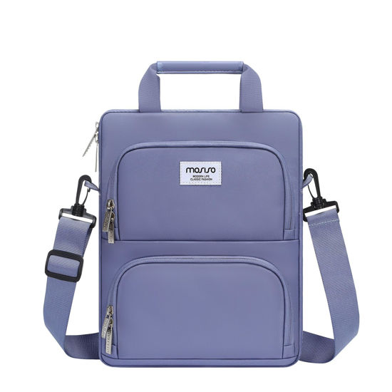 Picture of MOSISO 360 Protective Vertical Tablet Shoulder Bag Compatible with iPad Pro 12.9 inch M2 & M1 (6th/5th/4th/3rd Gen) 2022-2018,Surface Pro 12.3 inch X/7/6/5/4/3/2/1 with 2 Curved Pockets, Lavender Gray
