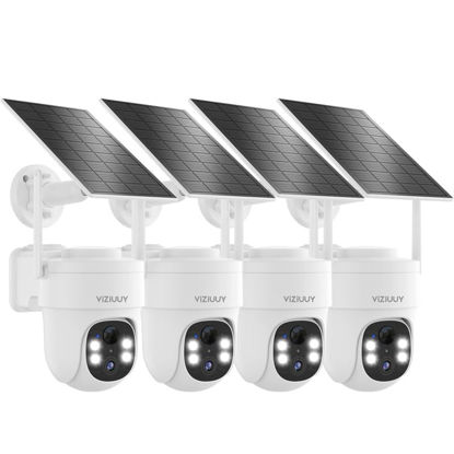 Picture of VIZIUUY Solar Security Cameras Wireless Outdoor 4 Pack, 3MP Security Cameras Wireless Outdoor, Pan Tilt 360°WiFi Camera with Color Night Vision/PIR Sensor/2-Way Audio/Alexa