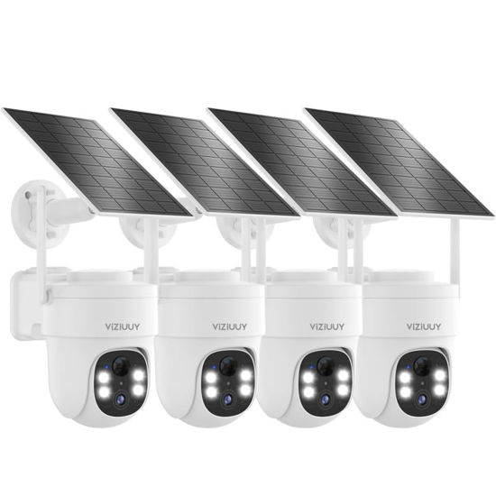 Picture of VIZIUUY Solar Security Cameras Wireless Outdoor 4 Pack, 3MP Security Cameras Wireless Outdoor, Pan Tilt 360°WiFi Camera with Color Night Vision/PIR Sensor/2-Way Audio/Alexa