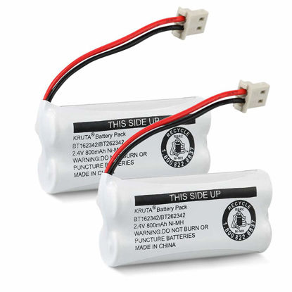Picture of Kruta BT162342/BT262342 2.4V 800mAh Ni-MH Cordless Phone Battery Pack, Also Compatible with BT183342/BT283342 AT&T EL52351 TL90070 VTech CS5119 DS6511 DS6722 LS6305 Handset, 2-Pack