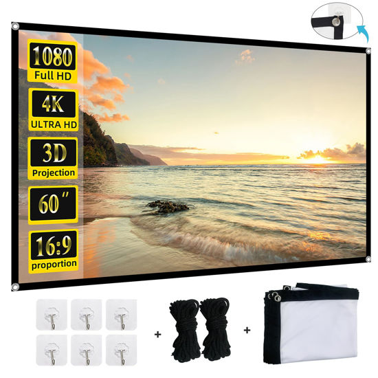 Picture of Foldable 60-inch Projector Screen, XINLEMY 4K 16:9 HD Portable Projection Movie Screen Double-Sided Cinema Screen for Home Theater Backyard Indoor and Outdoor