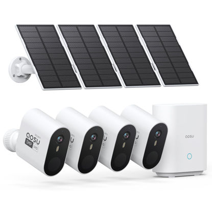 Picture of AOSU 3K/5MP Solar Security Cameras Outdoor Wireless, Ultra HD Video Home Security System 4-Cam Kit with 166° Ultra Wide Angle, Cam-to-Cam Sync, Color Night Vision, Spotlight & Siren, No Monthly Fees