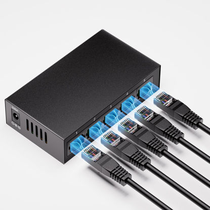 Picture of Bliyee 5-Port Gigabit Ethernet Switch, Unmanaged Home Network Switch Hub, Ethernet Splitter | Auto-Sensing Ports | Plug-and-Play | Silent Operation | Black Metal Case | Limited Lifetime Protection