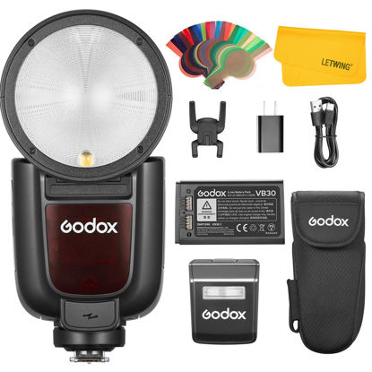 Picture of GODOX V1 Pro V1Pro S Round Head Camera Flash for Sony, 2.4G TTL Sony Speedlite HSS 1/8000s, 2980mAh Li-ion Battery, Detachable Sub Flash SU-1, Support Type-C Charge, M/TTL Flash Mode