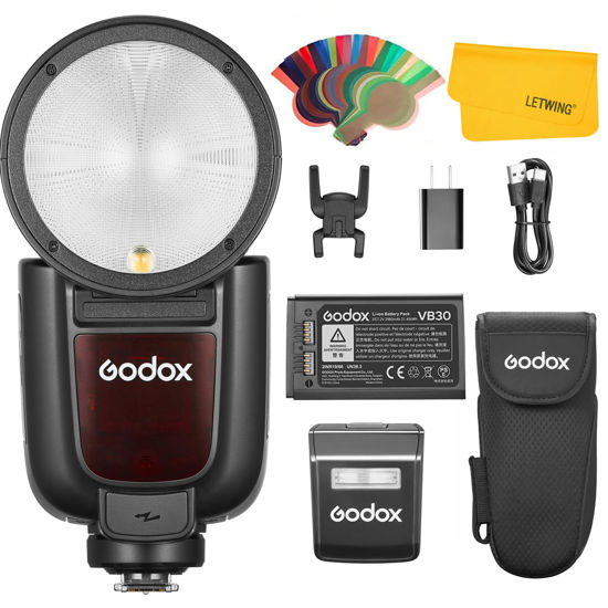 Picture of GODOX V1 Pro V1Pro S Round Head Camera Flash for Sony, 2.4G TTL Sony Speedlite HSS 1/8000s, 2980mAh Li-ion Battery, Detachable Sub Flash SU-1, Support Type-C Charge, M/TTL Flash Mode