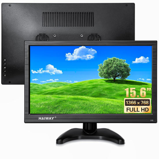Picture of Haiway 15.6 Inch Small HDMI Monitor, 1366x768 Resolution Security CCTV Monitor with HDMI BNC VGA AV USB Ports, Built-in Speakers LED Monitor for PC, Laptop and Computer for Home Office Warehouse