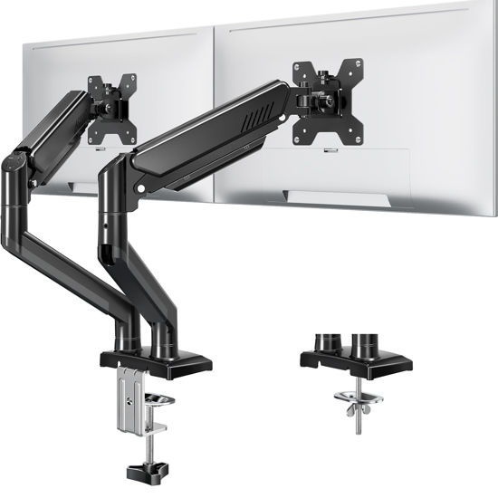 Picture of Dual Monitor Stand fits up to 32 inch, 4.4-19.8 lbs Computer Screens, Dual Monitor Desk Mount Height Adjustable, Monitor Arms for 2 Monitors, Home Office VESA Mounts with Gas Spring, Freelift Black