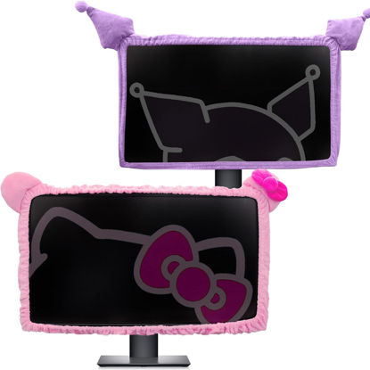 Picture of Kakurookie 23'' - 34'' Computer Monitor Protective Cover with Cat Ear Design, Cute Monitor Dust Cover with Furry Design, Elastic Dustproof, Suitable for PC, Tablet, TV
